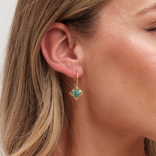 Inicio Gold Plated Aquamarine Clover Earrings - Gift Pouch