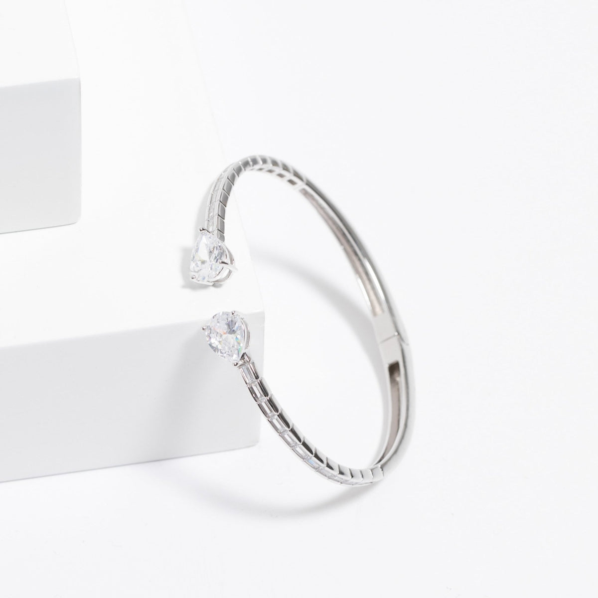 Jon Richard Rhodium Plated Cubic Zirconia Peardrop Open Hinge Bangle