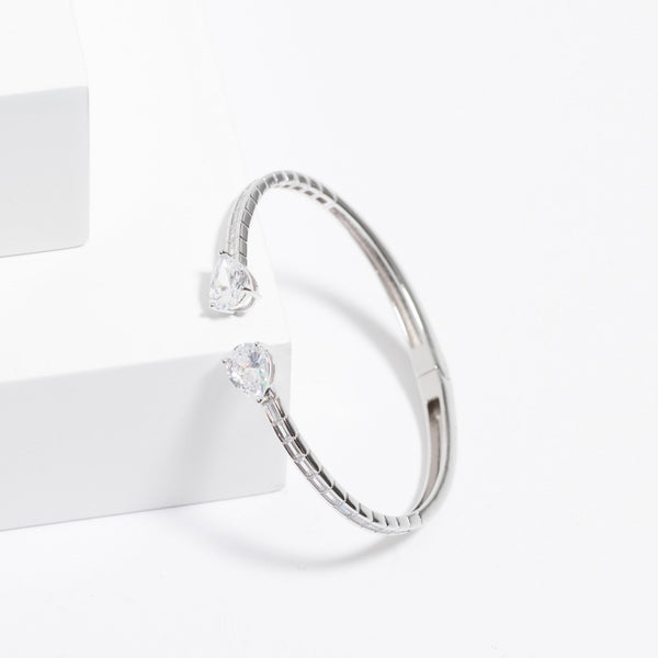 Jon Richard Rhodium Plated Cubic Zirconia Peardrop Open Hinge Bangle