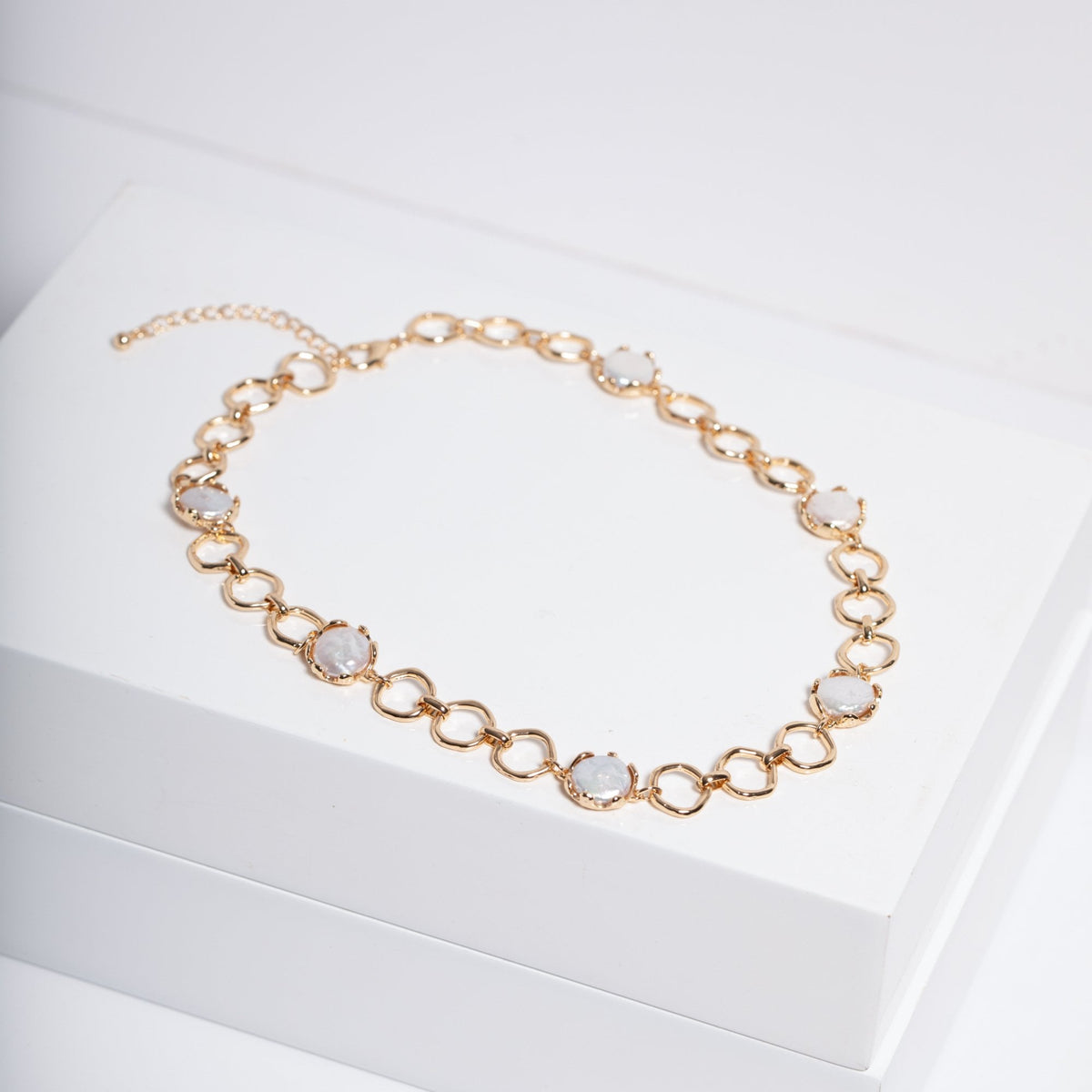 Jon Richard Gold Plated And Baroque Pearl Polished Chain Necklace