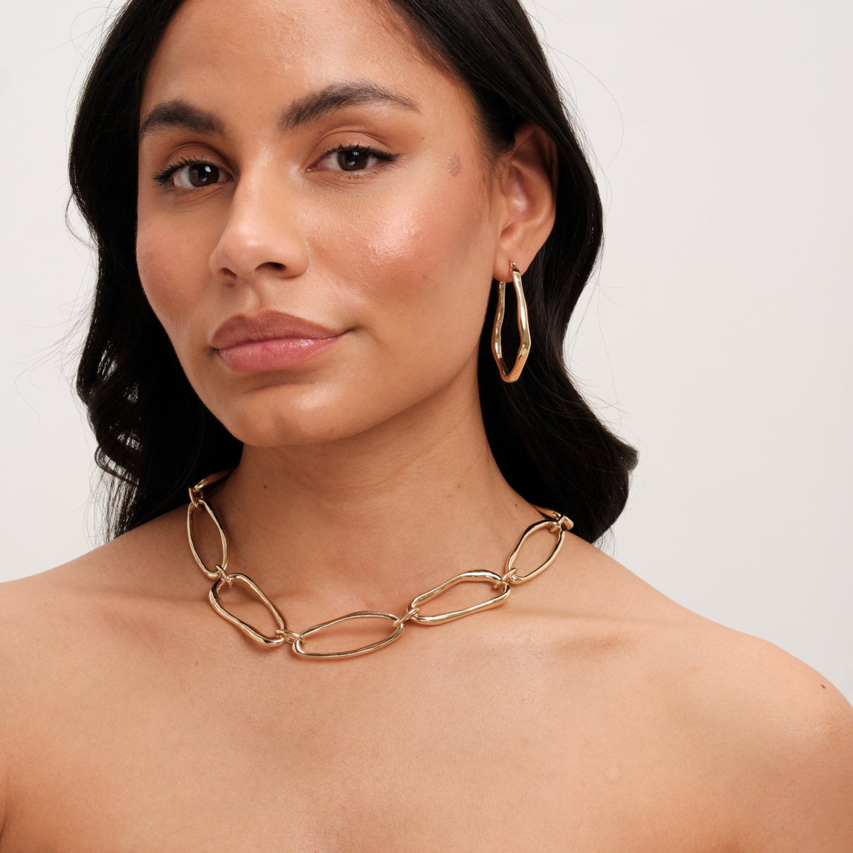 Inicio Gold Plated Polished Link Necklace - Gift Pouch