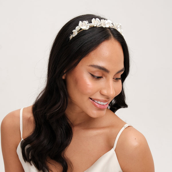 Jon Richard Gold Plated White Floral And Crystal Headband