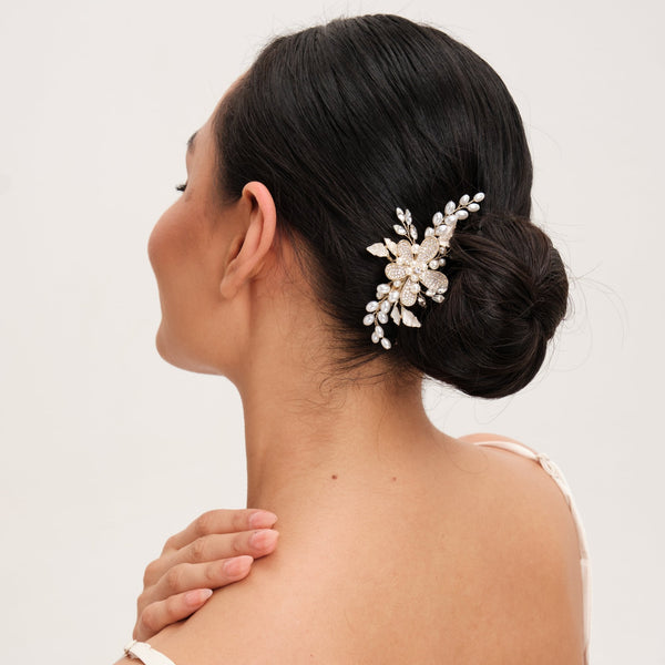 Jon Richard Gold Plated Floral And Pearl Hair Slide