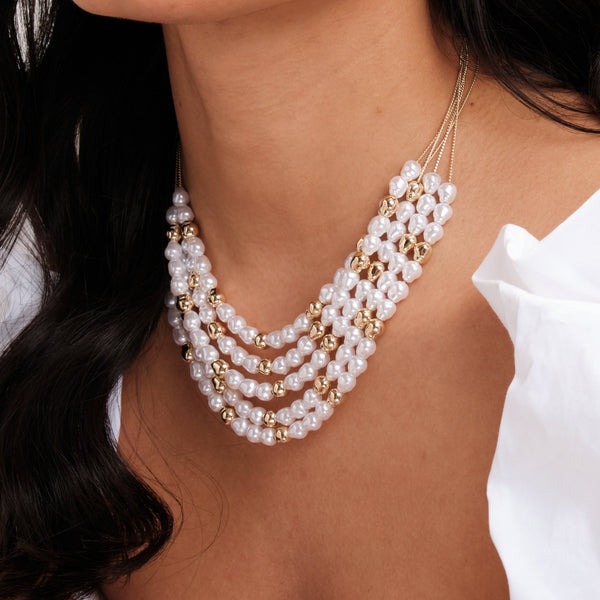 Mood Gold Pearl & Polished Multirow Necklace