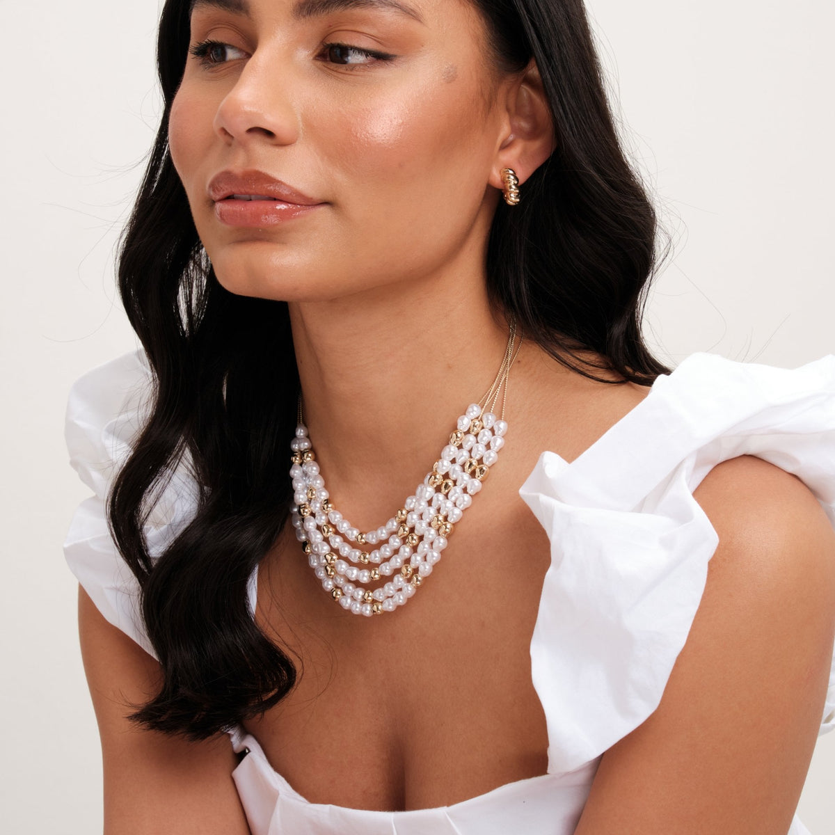 Mood Gold Pearl & Polished Multirow Necklace
