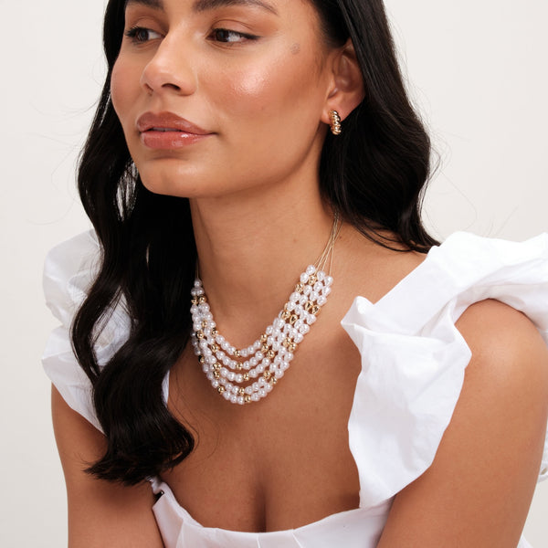Mood Gold Pearl & Polished Multirow Necklace