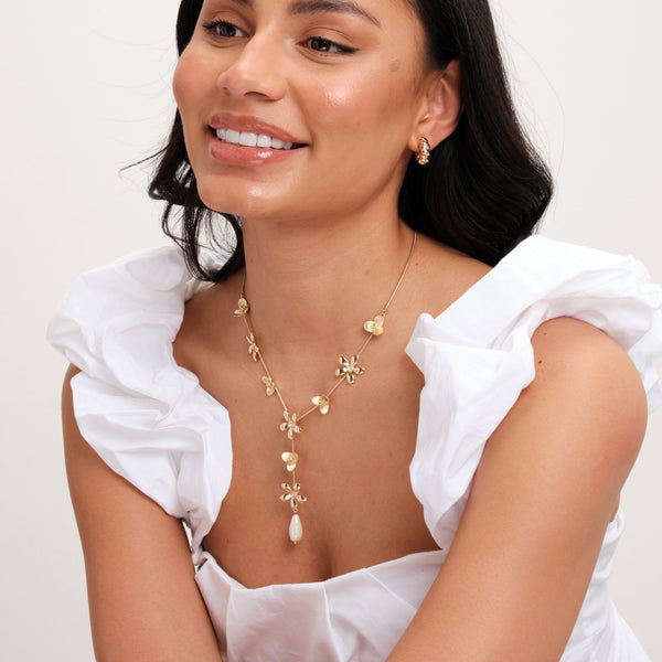 Mood Gold Mixed Flower Linear Y-Drop Necklace