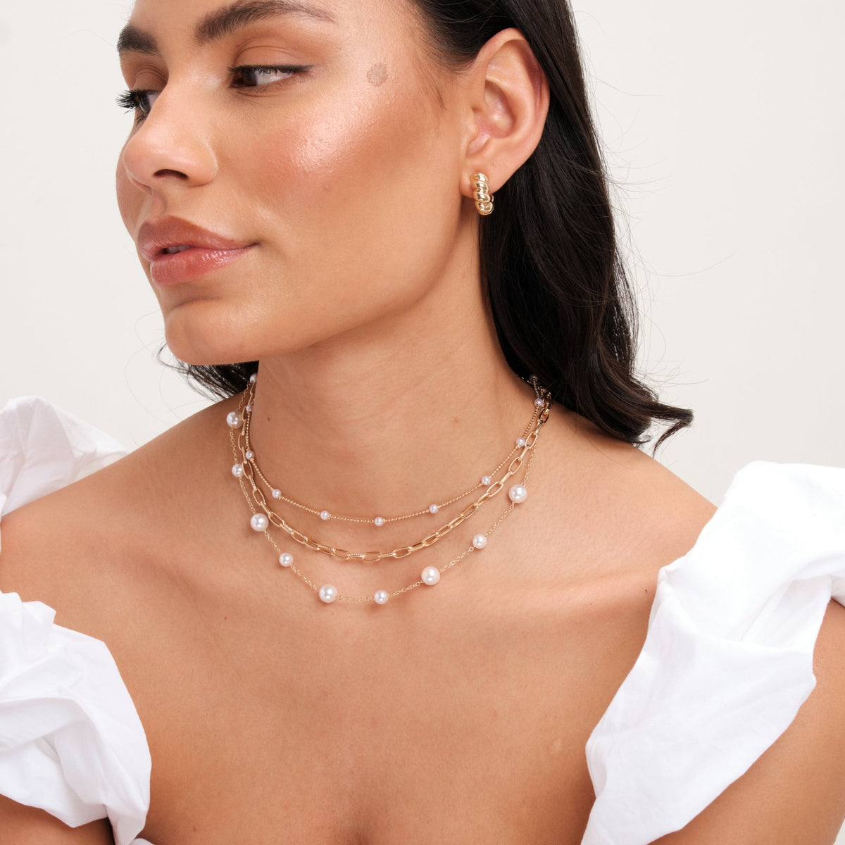 Mood Gold Pearl Chain Multirow Necklace - Pack Of 3
