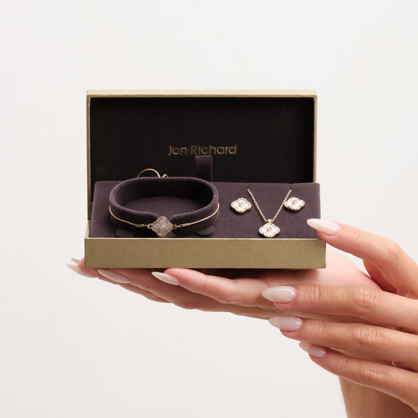 Jon Richard Gold Plated Crystal Clover Trio Set - Gift Boxed