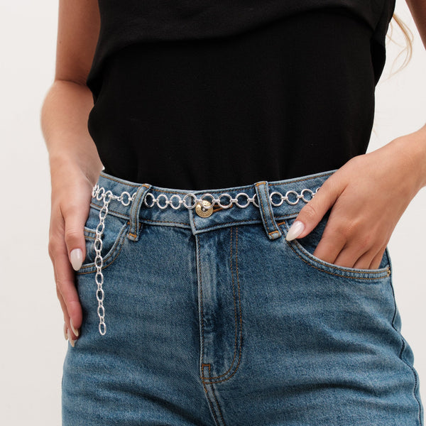 Mood Silver Polished Open Round Chain Belt
