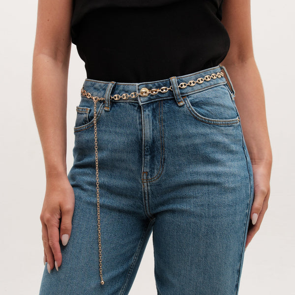 Mood Gold Polished Button Link Chain Belt