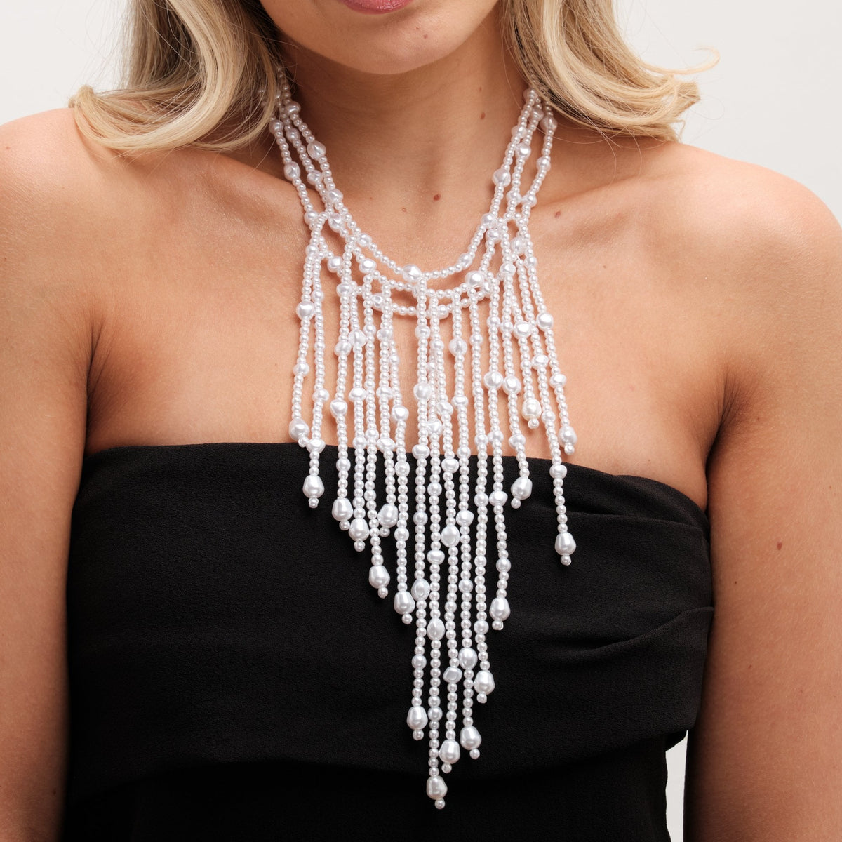 Mood Gold Pearl Cascade Statement Necklace