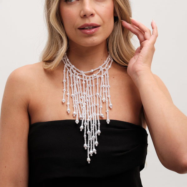 Mood Gold Pearl Cascade Statement Necklace
