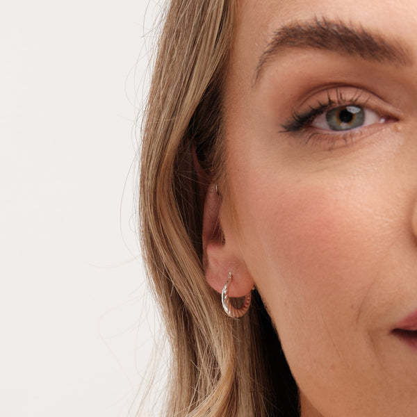 Simply Silver Sterling Silver 925 Polished Ribbed flat Hoop Earrings