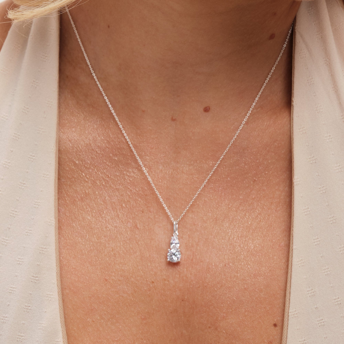 Simply Silver Sterling Silver 925 Cubic Zirconia Double Drop Pendant