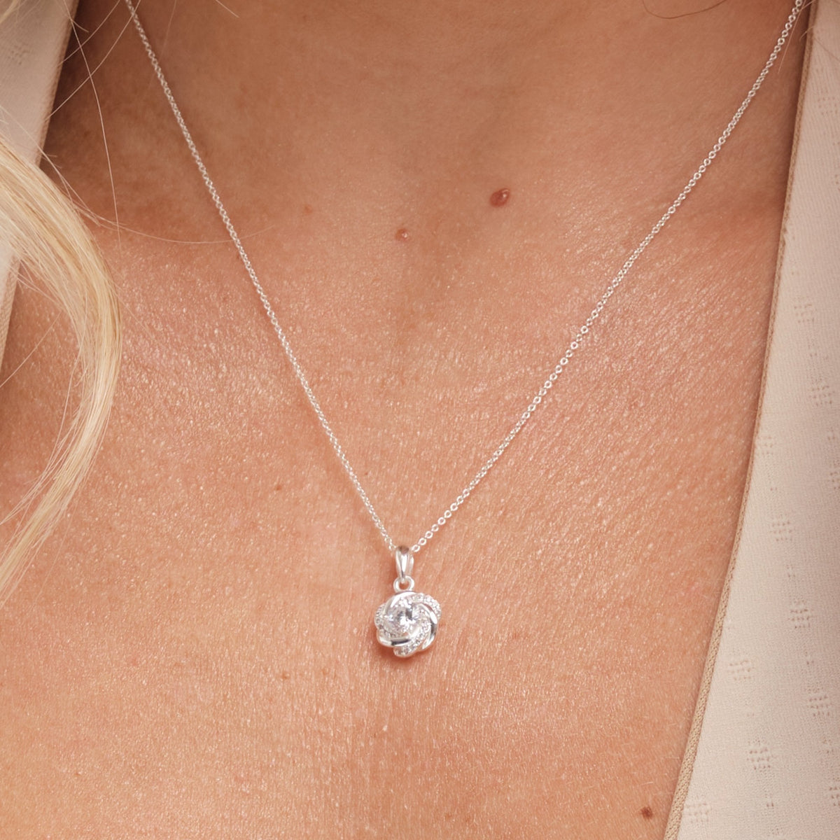 Simply Silver Sterling Silver 925 Cubic Zirconia Twist Halo Pendant