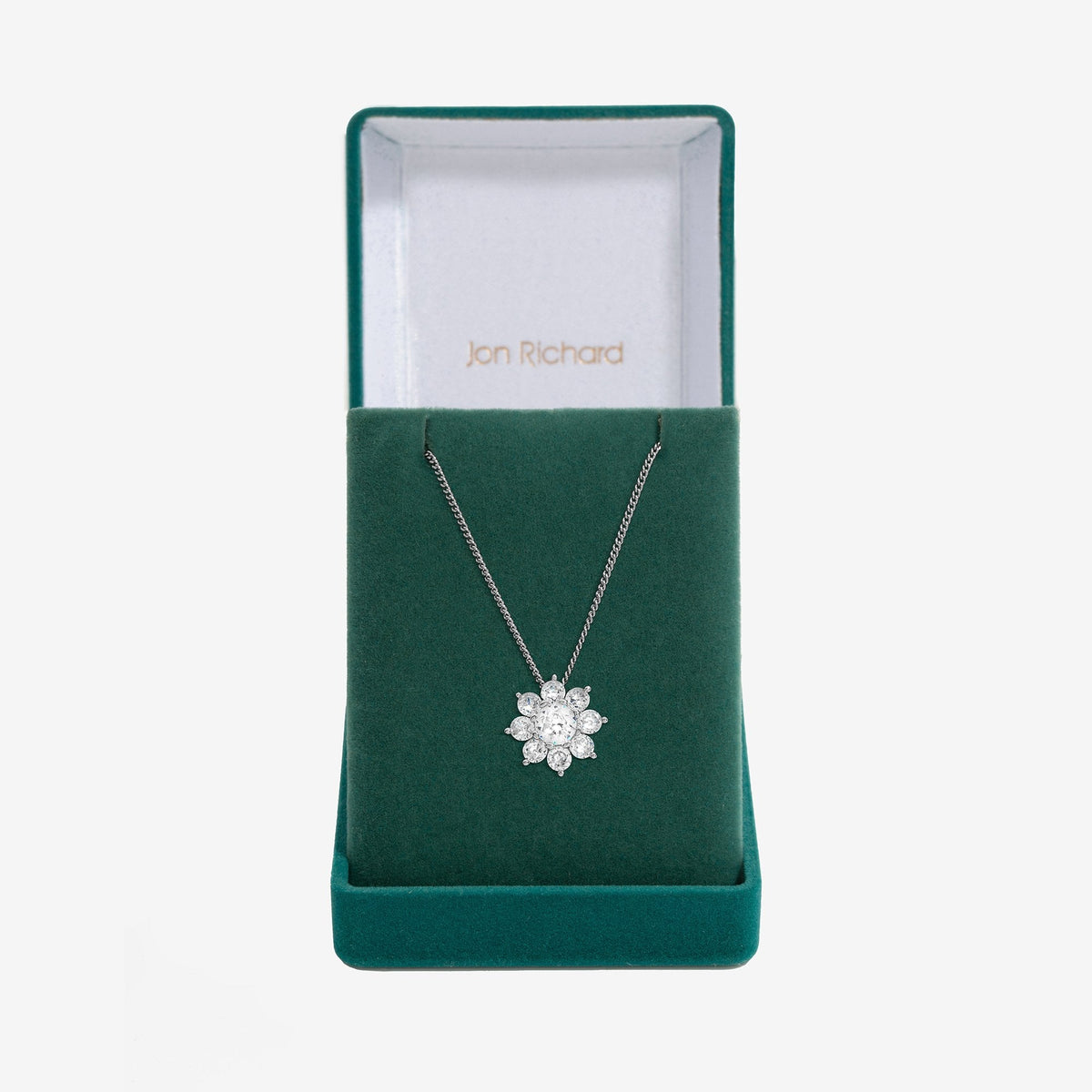Jon Richard Rhodium Plated Cubic Zirconia Crystal Flower Pendant - Gift Boxed