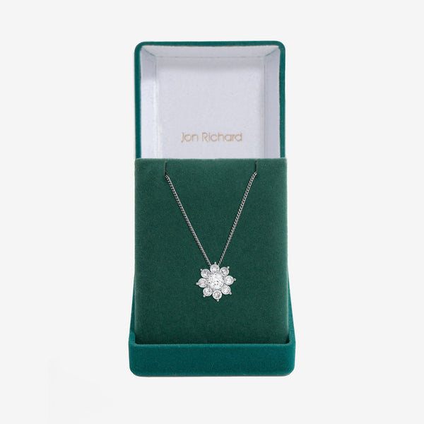 Jon Richard Rhodium Plated Cubic Zirconia Crystal Flower Pendant - Gift Boxed