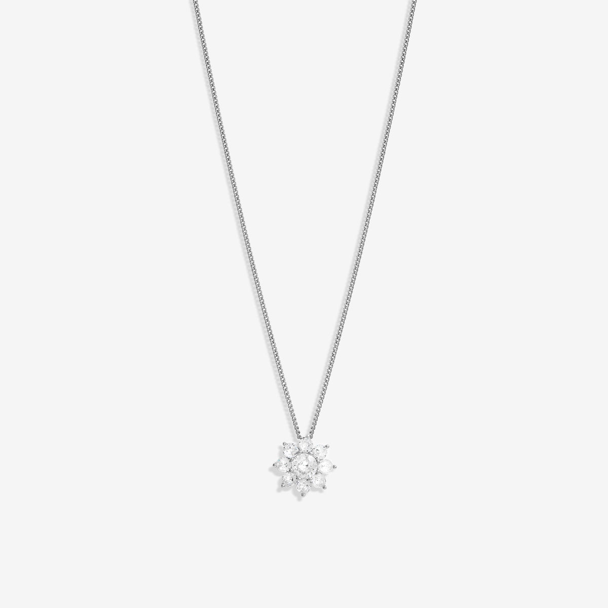 Jon Richard Rhodium Plated Cubic Zirconia Crystal Flower Pendant - Gift Boxed