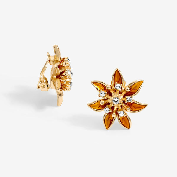 Jon Richard Gold Plated Orange Enamel Floral Clip Earrings