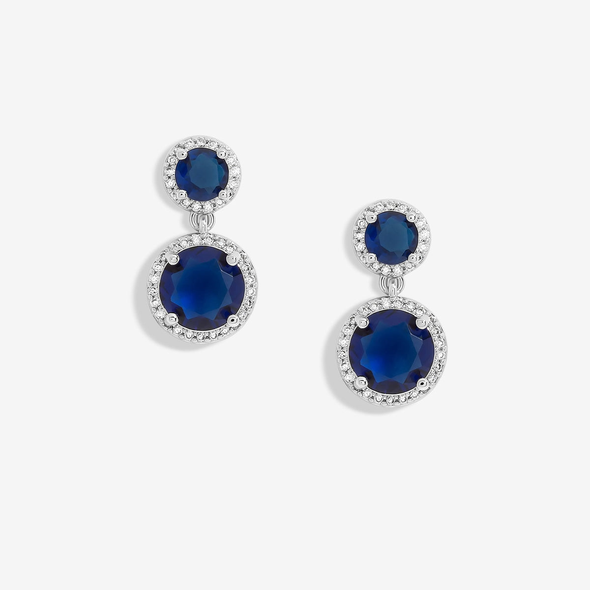 Jon Richard Rhodium Plated And Sapphire Double Halo Earrings