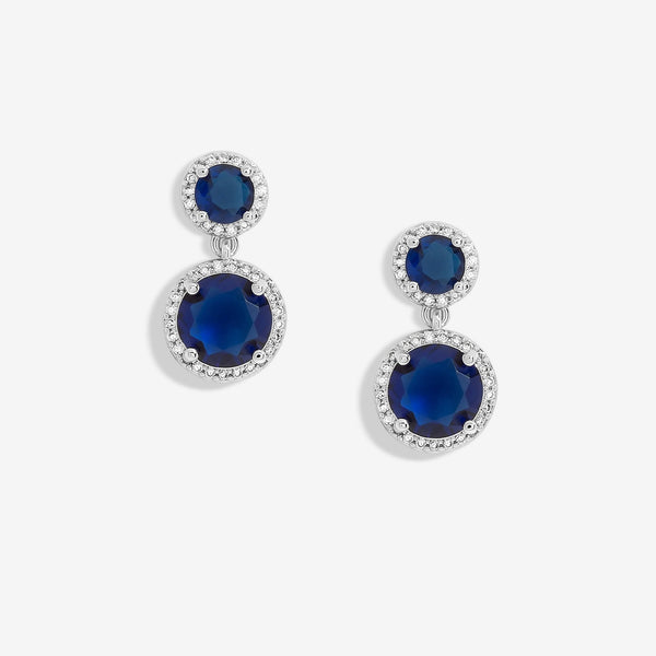 Jon Richard Rhodium Plated And Sapphire Double Halo Earrings