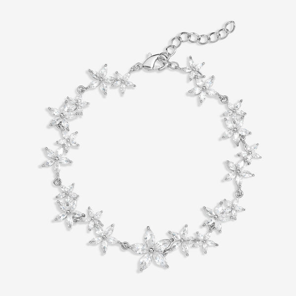 Jon Richard Rhodium Plated Cubic Zirconia Mixed Floral Bracelet