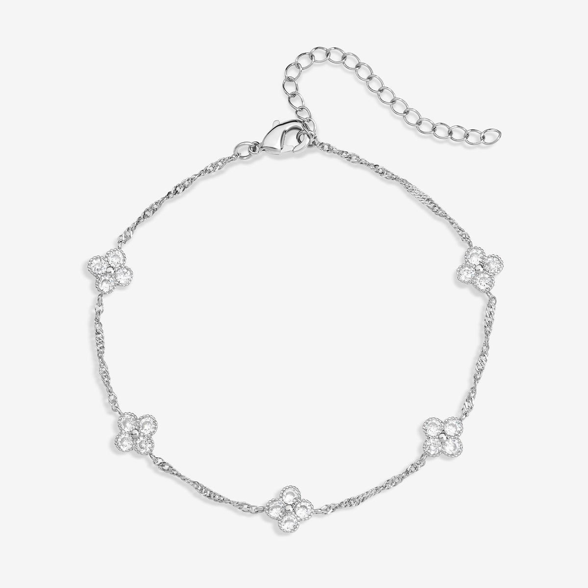 Jon Richard Rhodium Plated Cubic Zirconia Clover Bracelet