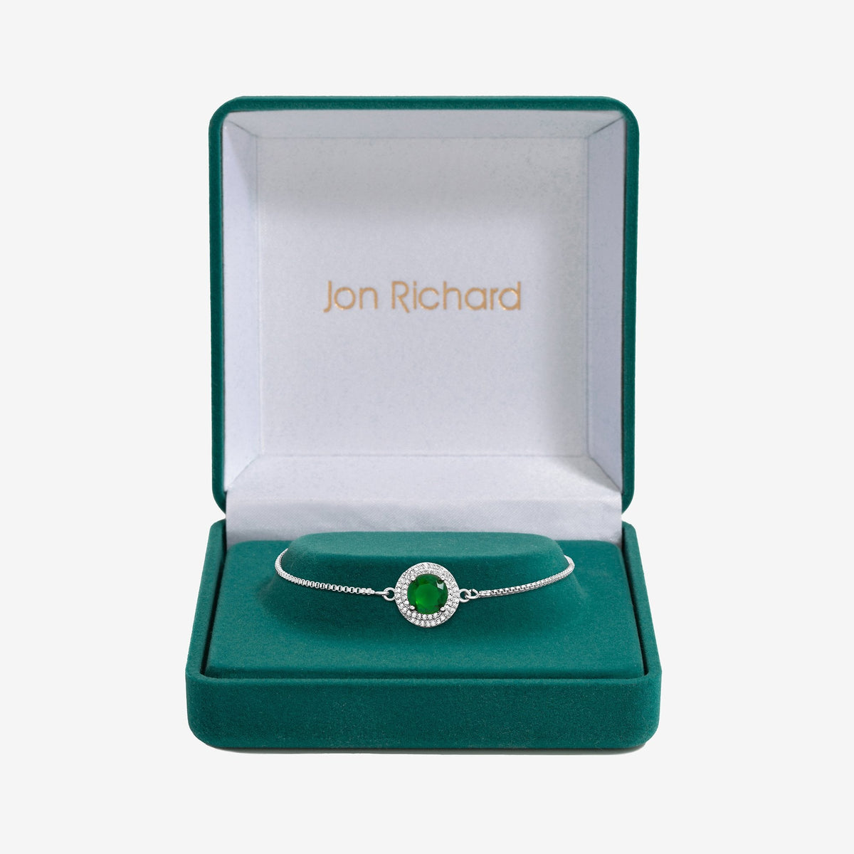 Jon Richard Rhodium Plated Cubic Zirconia Emerald Halo Toggle Bracelet - Gift Boxed