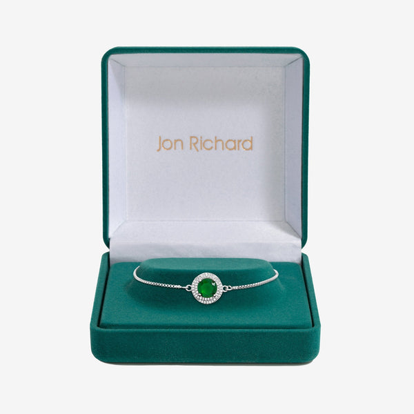 Jon Richard Rhodium Plated Cubic Zirconia Emerald Halo Toggle Bracelet - Gift Boxed