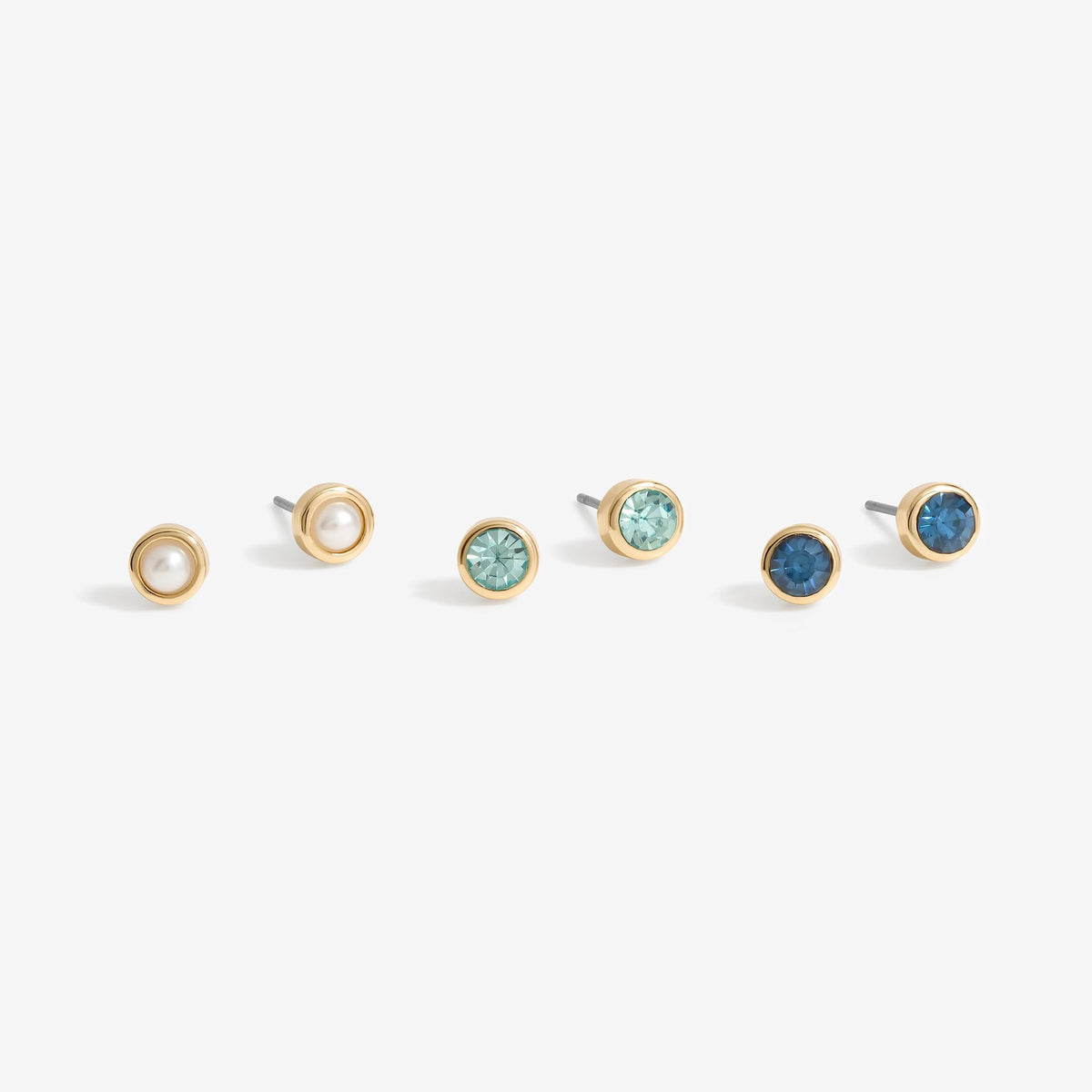 Mood Gold Blue And Turquoise Stud Earrings - Pack Of 3