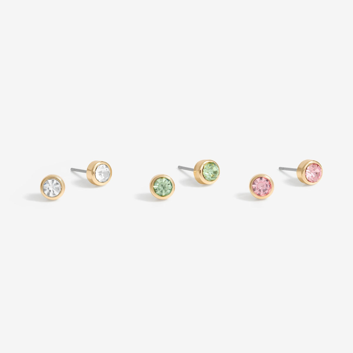 Mood Gold Green Crystal And Pink Stud Earrings - Pack Of 3