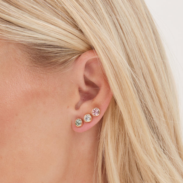 Mood Gold Green Crystal And Pink Stud Earrings - Pack Of 3