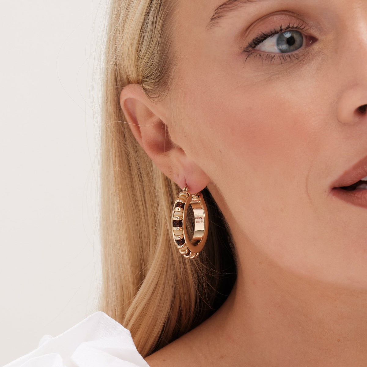 Mood Gold Neutral Bead Hoop Earrings