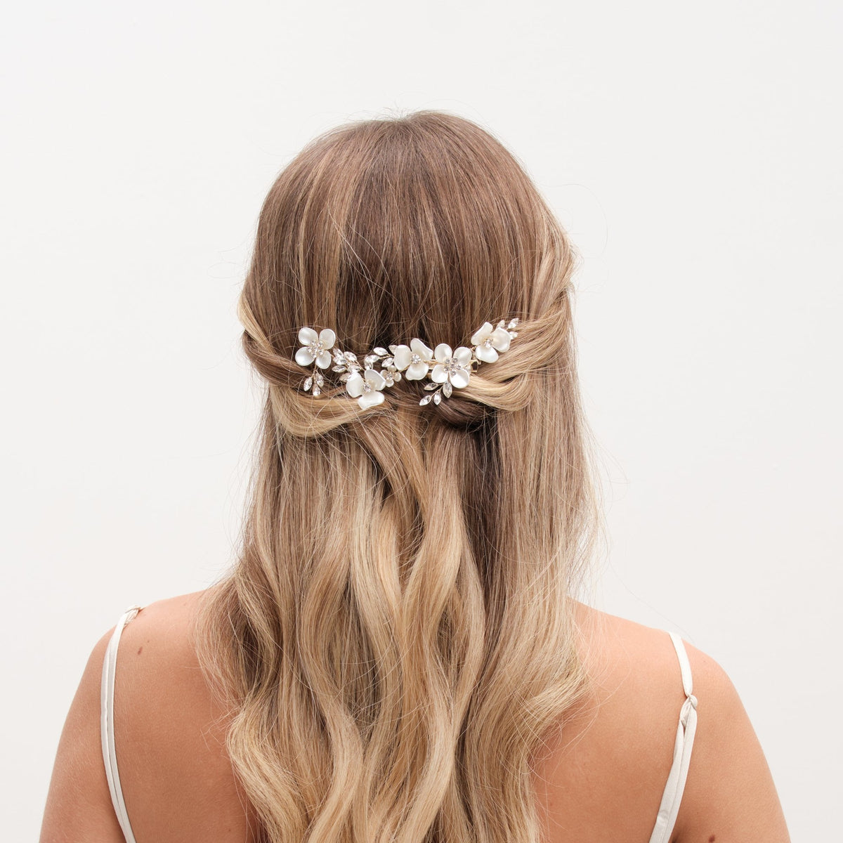 Jon Richard Gold Plated White Floral And Crystal Hair Slide