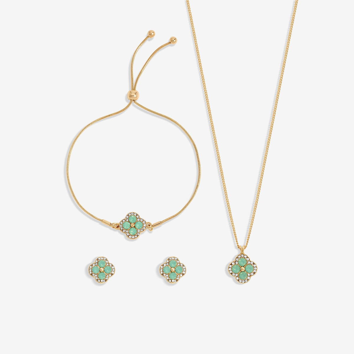 Jon Richard Gold Plated Green Clover Trio Set - Gift Boxed