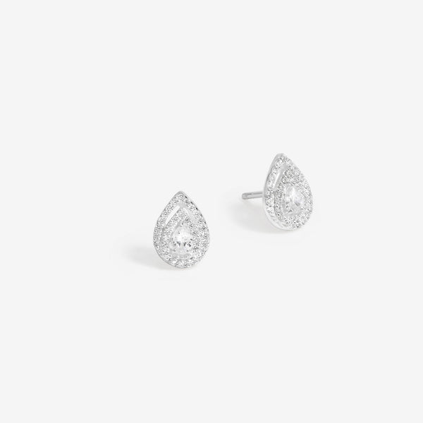 Simply Silver Sterling Silver 925 Cubic Zirconia Double Halo Pear Stud Earrings