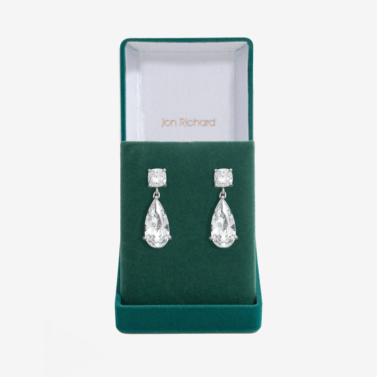 Jon Richard Rhodium Plated Cubic Zirconia Mixed Stone Peardrop Earrings - Gift Boxed