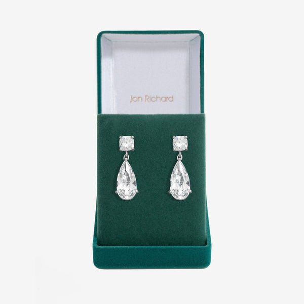 Jon Richard Rhodium Plated Cubic Zirconia Mixed Stone Peardrop Earrings - Gift Boxed