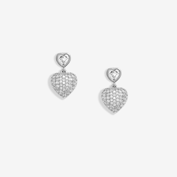 Jon Richard Rhodium Plated Cubic Zirconia Micro Pave Heart Earrings - Gift Boxed