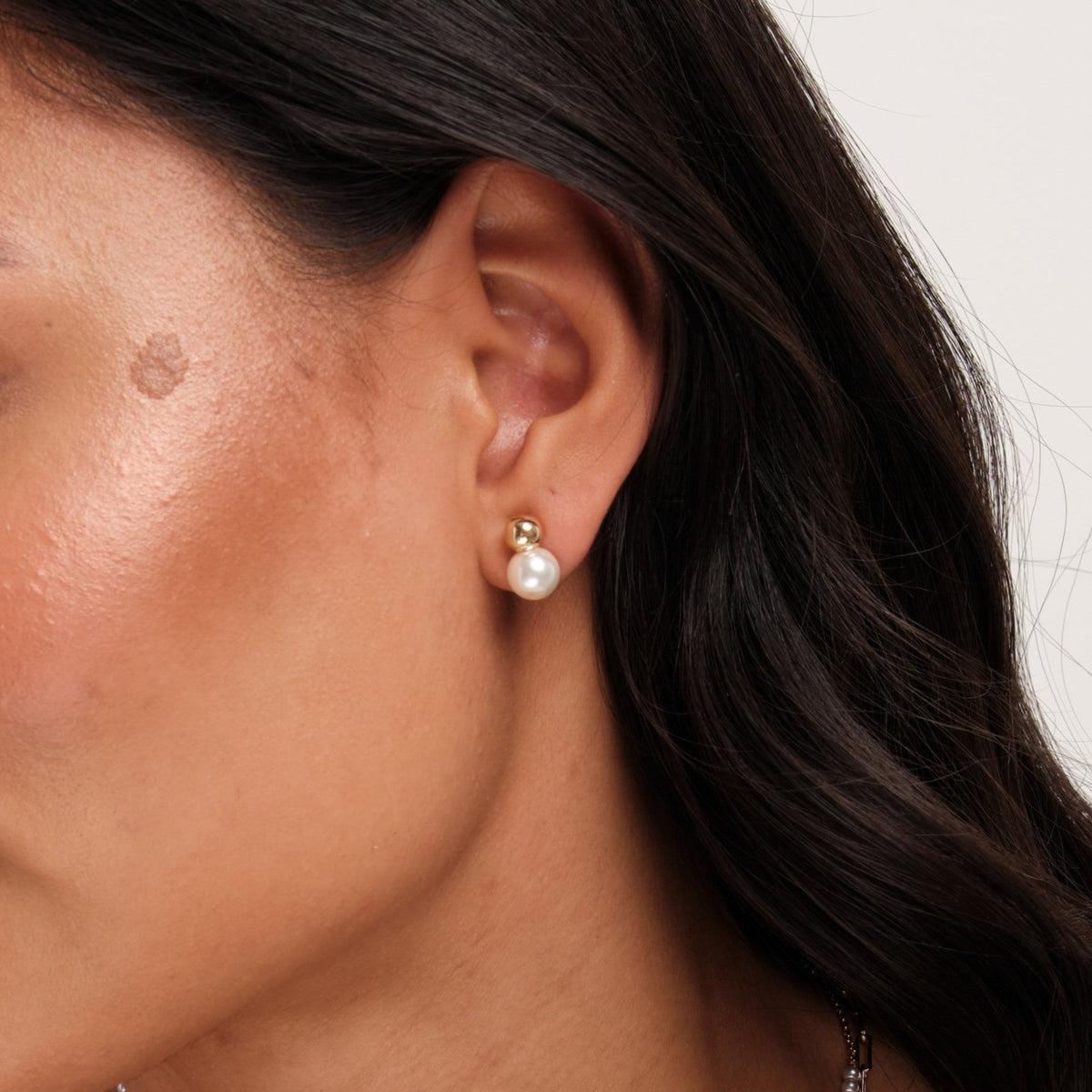 Inicio Gold Plated Mini Polished And Pearl Earrings - Gift Pouch