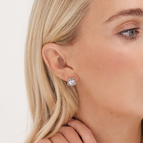 Jon Richard Rhodium Cubic Zirconia And Pave Stud Earrings
