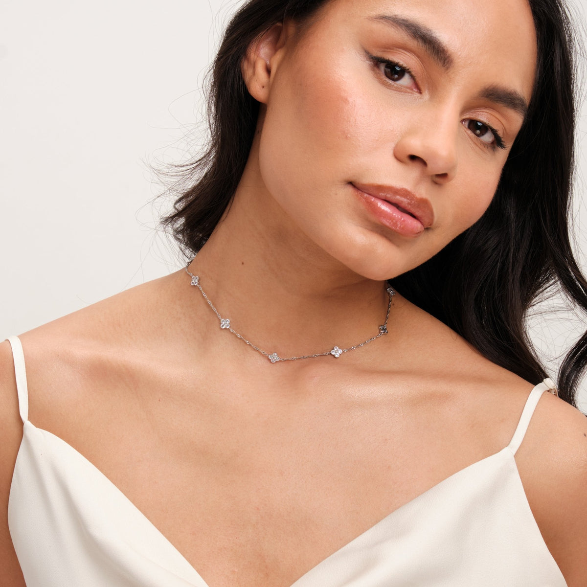 Jon Richard Rhodium Plated Cubic Zirconia Clover Allway Necklace