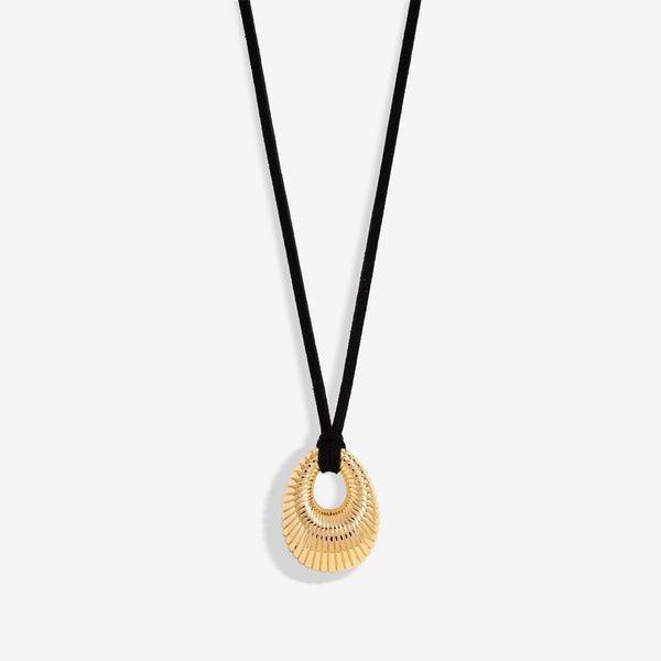 Mood Gold Polished Ridged Pendant Cord Necklace