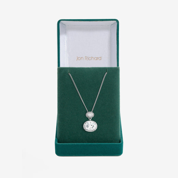 Jon Richard Rhodium Plated Cubic Zirconia Micro Pave Oval Pendant - Gift Boxed