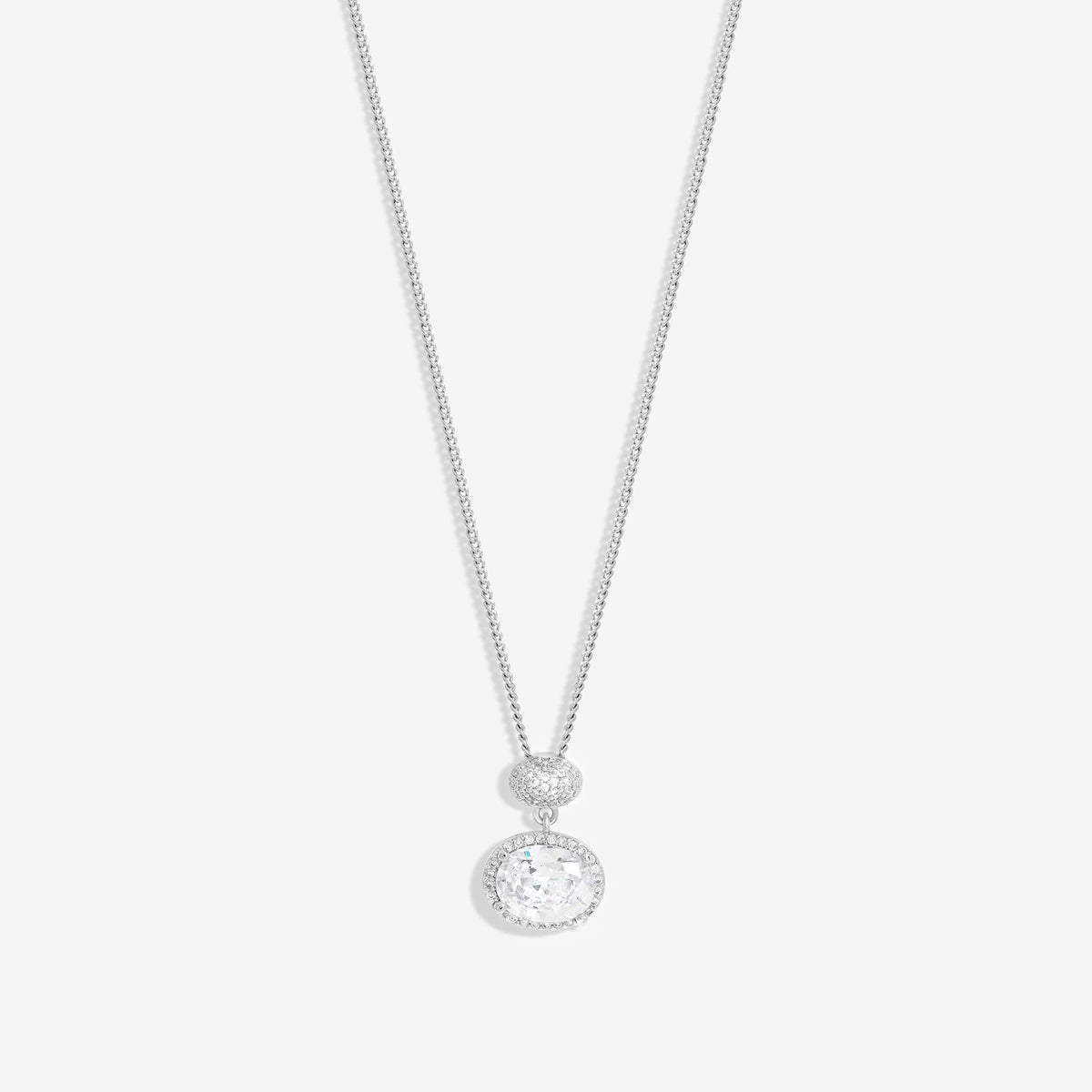 Jon Richard Rhodium Plated Cubic Zirconia Micro Pave Oval Pendant - Gift Boxed
