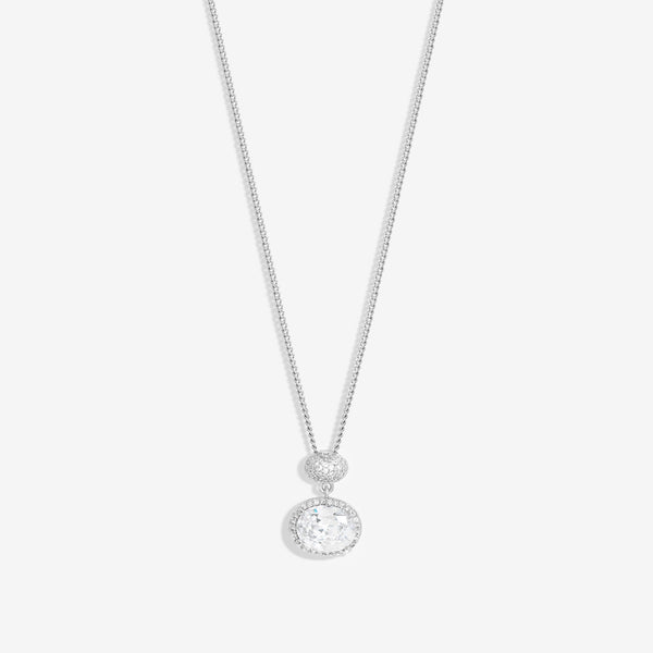 Jon Richard Rhodium Plated Cubic Zirconia Micro Pave Oval Pendant - Gift Boxed