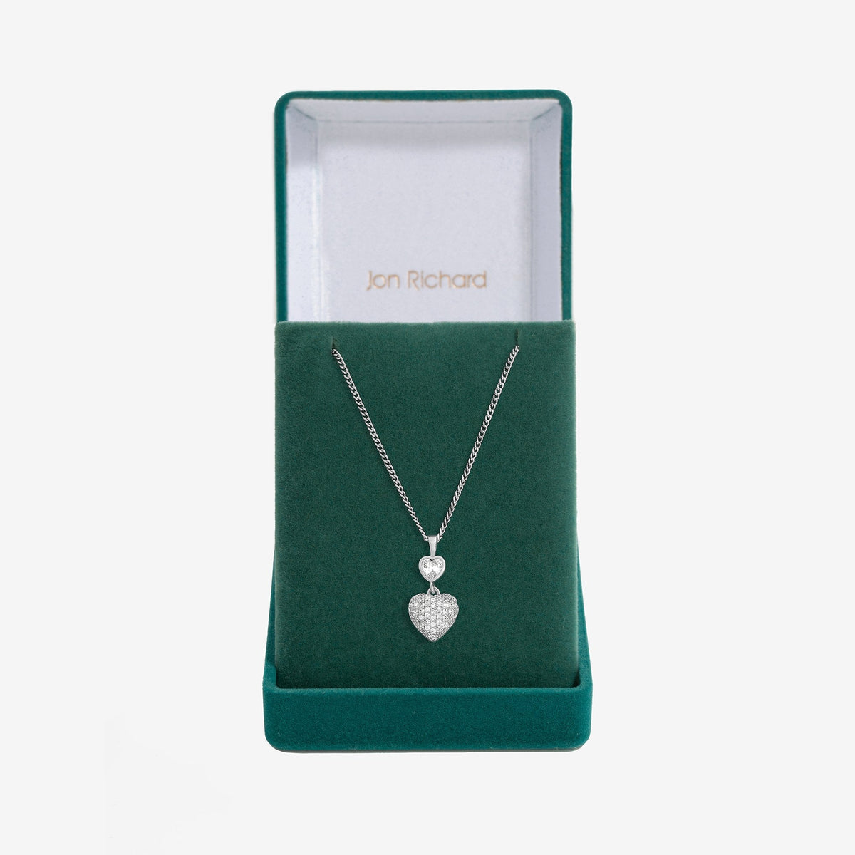 Jon Richard Rhodium Plated Cubic Zirconia Micro Pave Heart Pendant - Gift Boxed