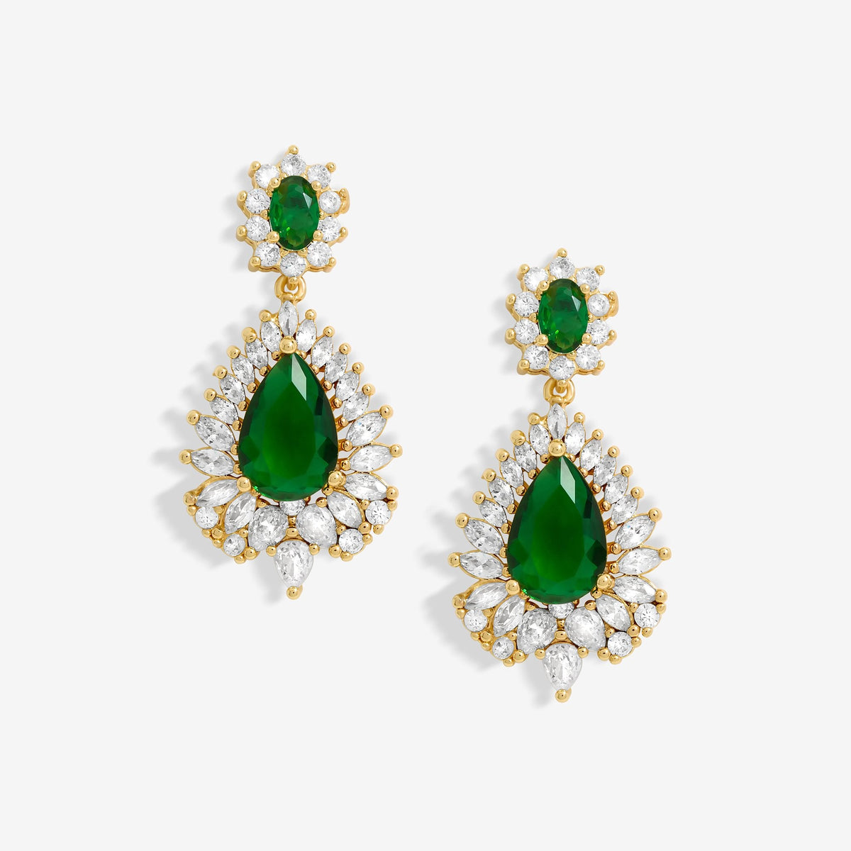 Jon Richard Gold Plated Cubic Zirconia And Emerald Statement Earrings