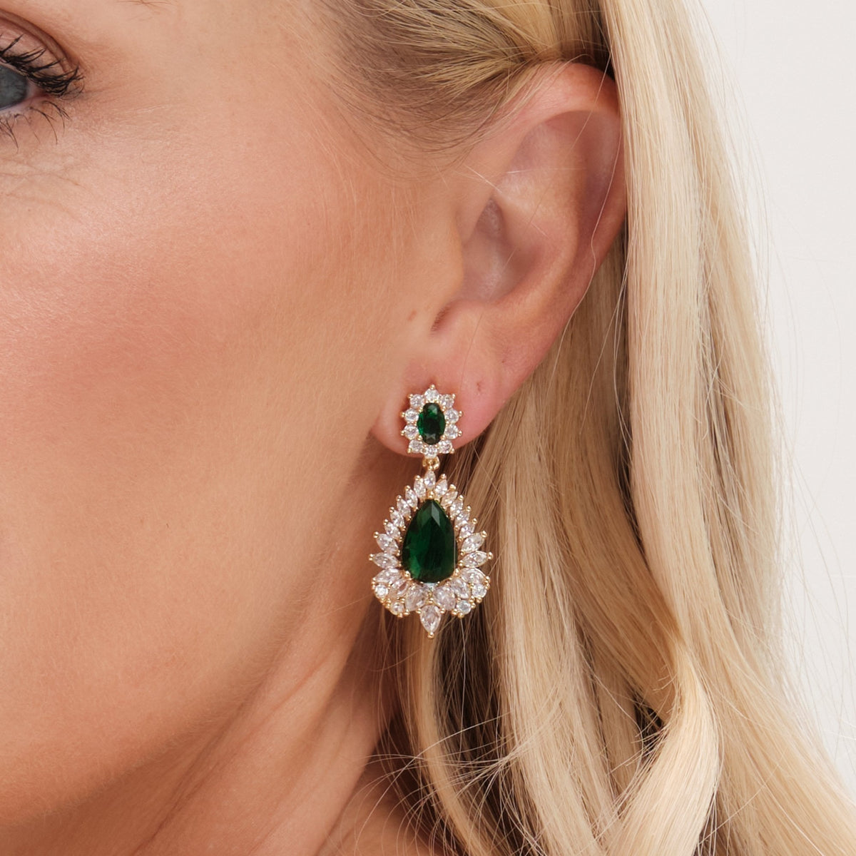 Jon Richard Gold Plated Cubic Zirconia And Emerald Statement Earrings